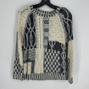 Chaps Black and Cream Patchwork Sweater
